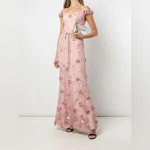MARCHESA Marchesa Notte Floral-Embroidered Maxi Gown size 6